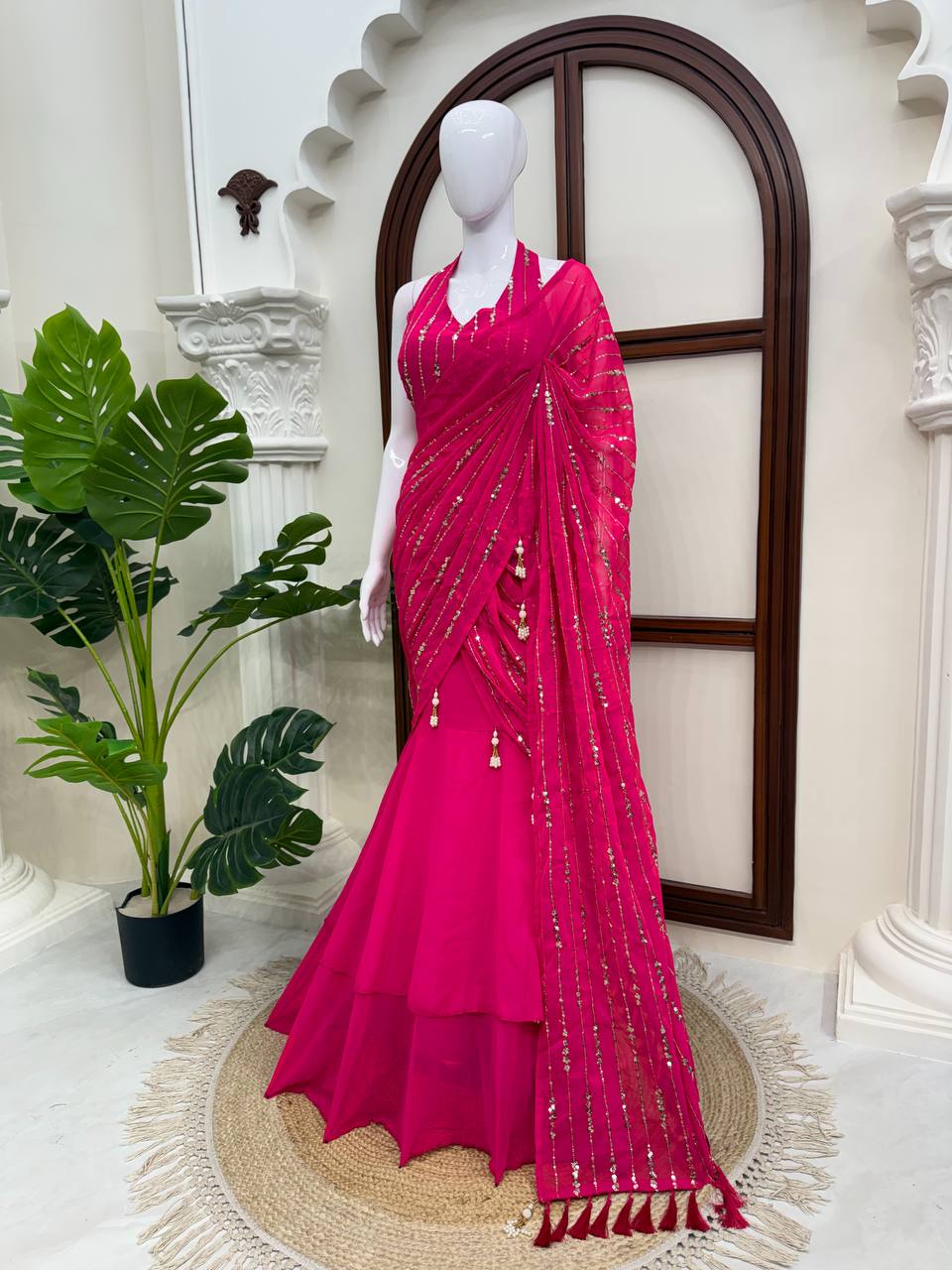 Radiant Rani Pink Silk Lehenga Choli Adorned with Opulent Heritage Floral Motifs and Intricate Zari Borders